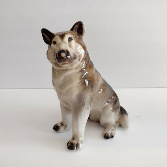 Vtg Glazed Ceramic Alaskan Malamute Husky German Shepard Dog Figurine Stamped - Picture 3 of 9